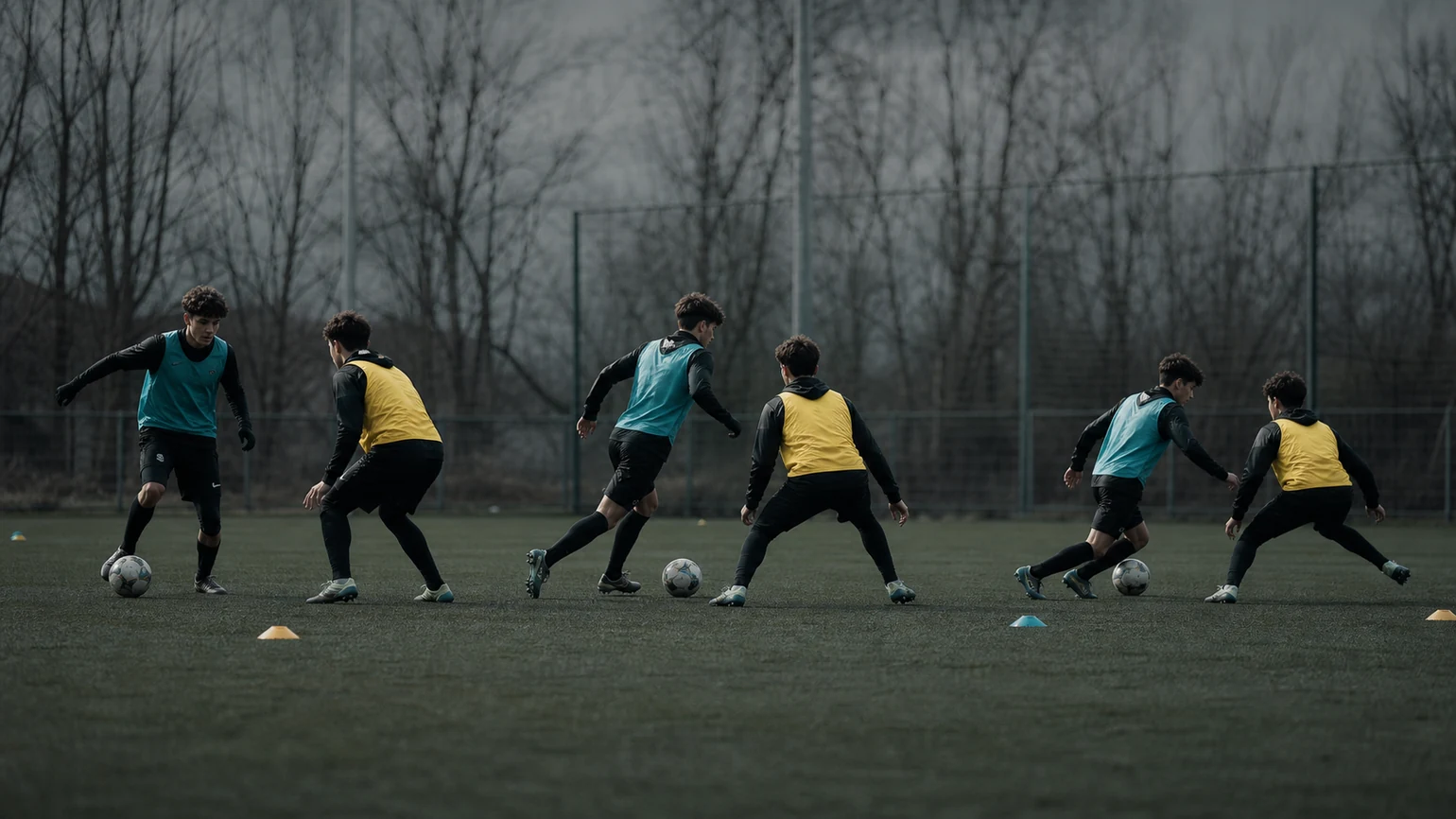 three-panel anonymous football defending sequence showing the same defender adjusting gap and foot angle against high, medium